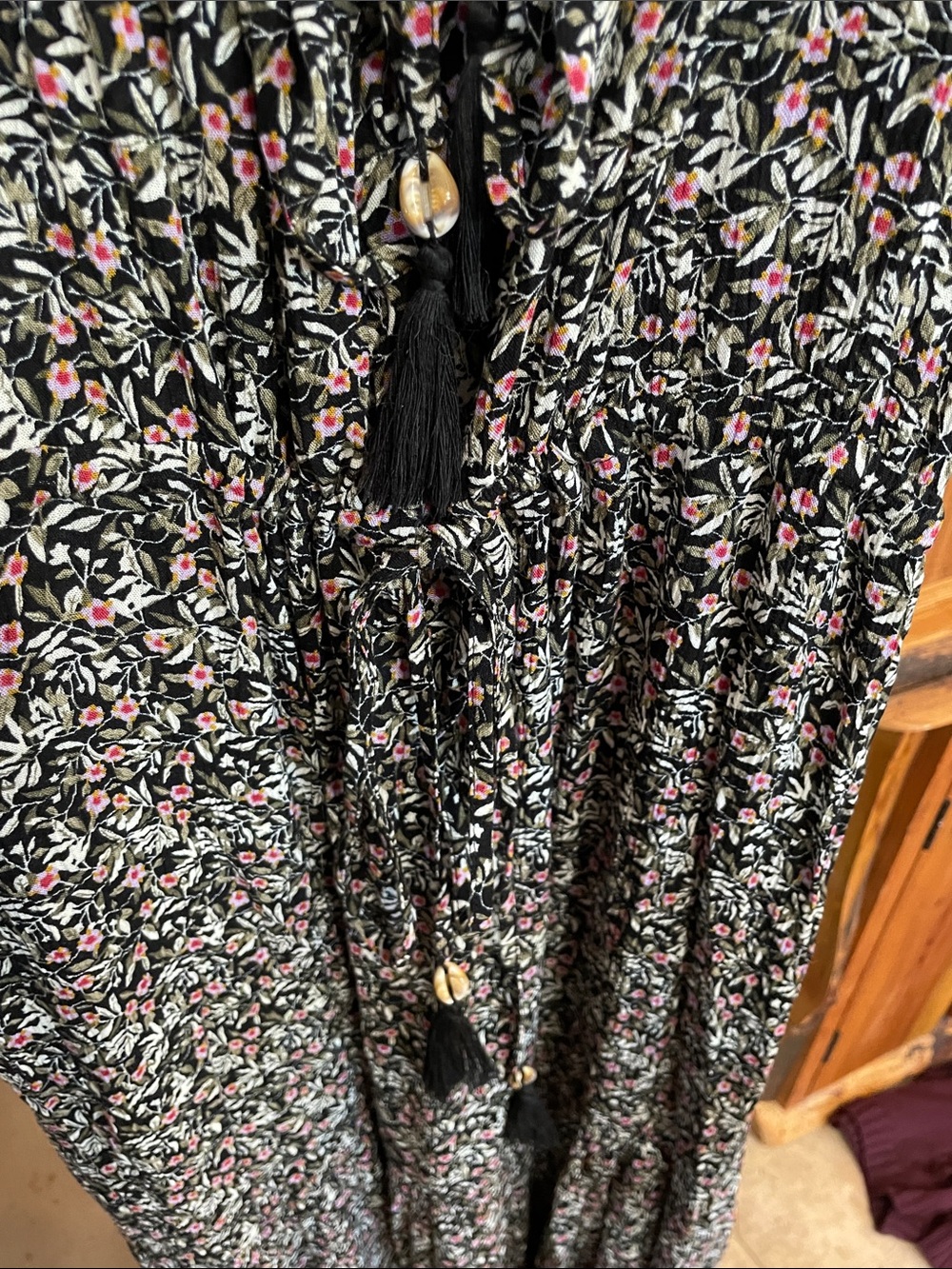 NATURAL LIFE Havana Nights Black Floral Ruffle-Tie Maxi Dress - Picture 13 of 17